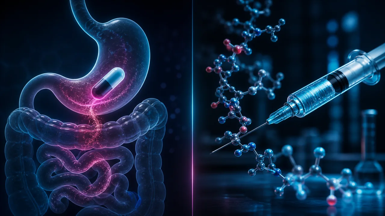 Editorial illustration for BPC-157 oral vs injection: what the bioavailability data actually shows