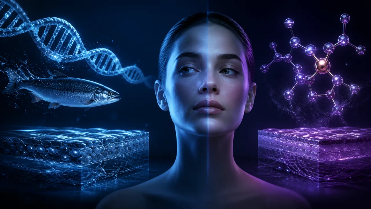 Editorial illustration for Is PDRN a peptide? Salmon DNA vs GHK-Cu, explained