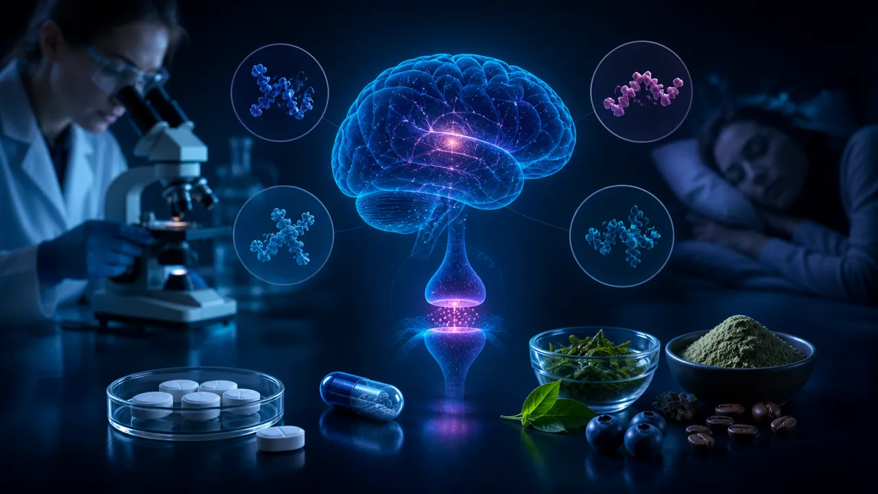 Editorial illustration for Modafinil and the peptide wakefulness alternatives