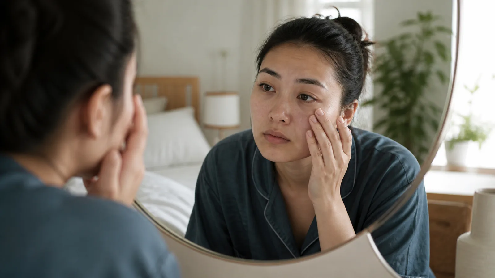 A documentary scene showing a realistic sleep, stress, circadian, or morning-routine context.