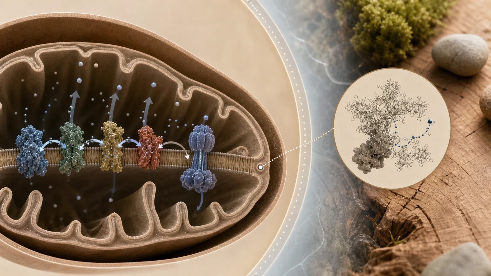 An editorial diagram showing the relevant mitochondrial pathway and its evidence boundary.
