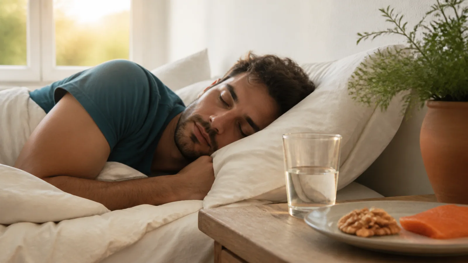 A documentary scene showing a realistic sleep, stress, circadian, or morning-routine context.