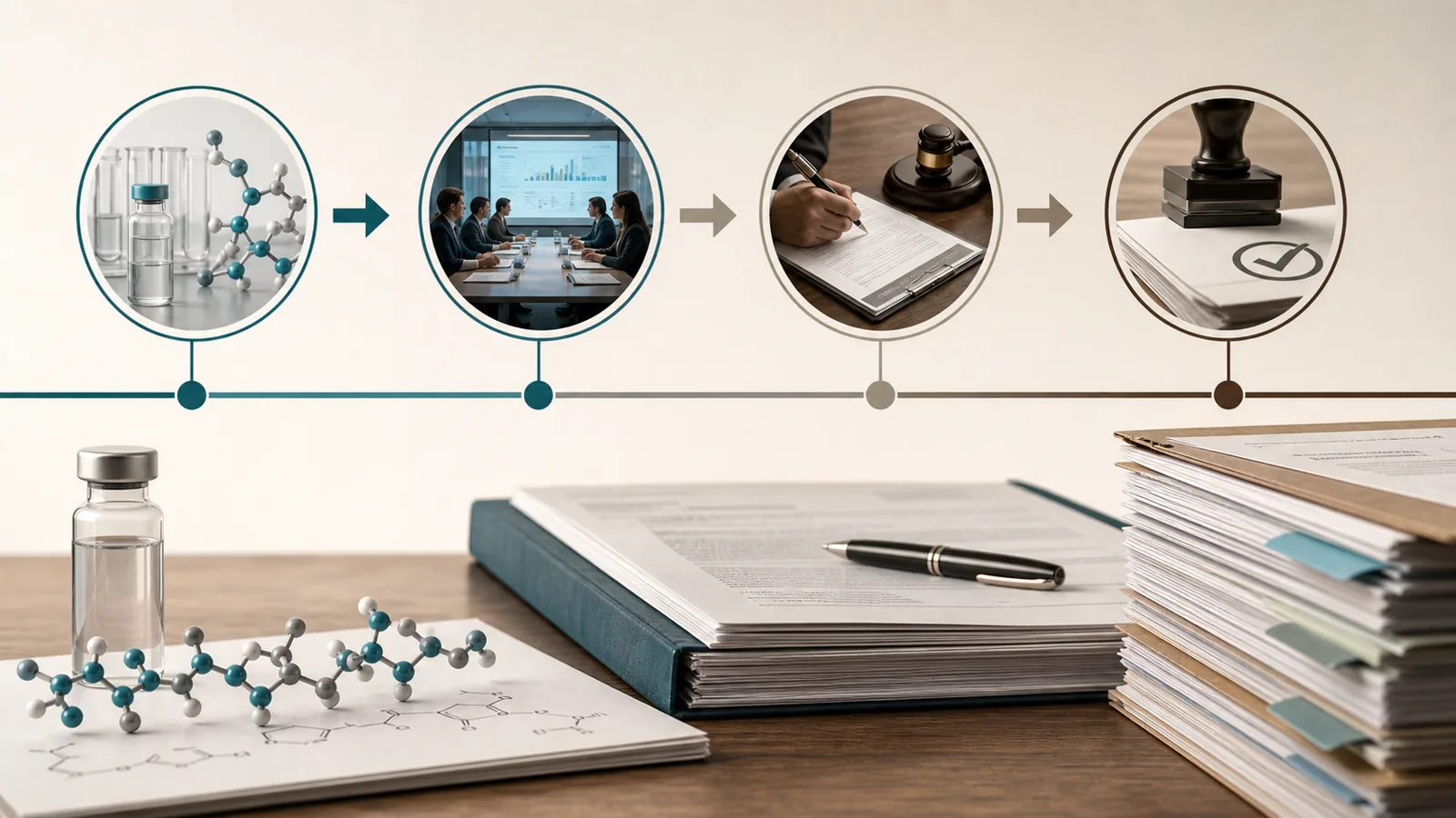 An editorial timeline showing the official process and the distinction between review, recommendation, decision, and approval.