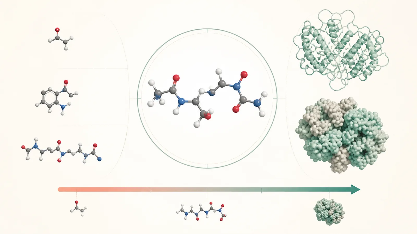 An editorial diagram showing a molecular classification that distinguishes peptides from proteins or other compounds.