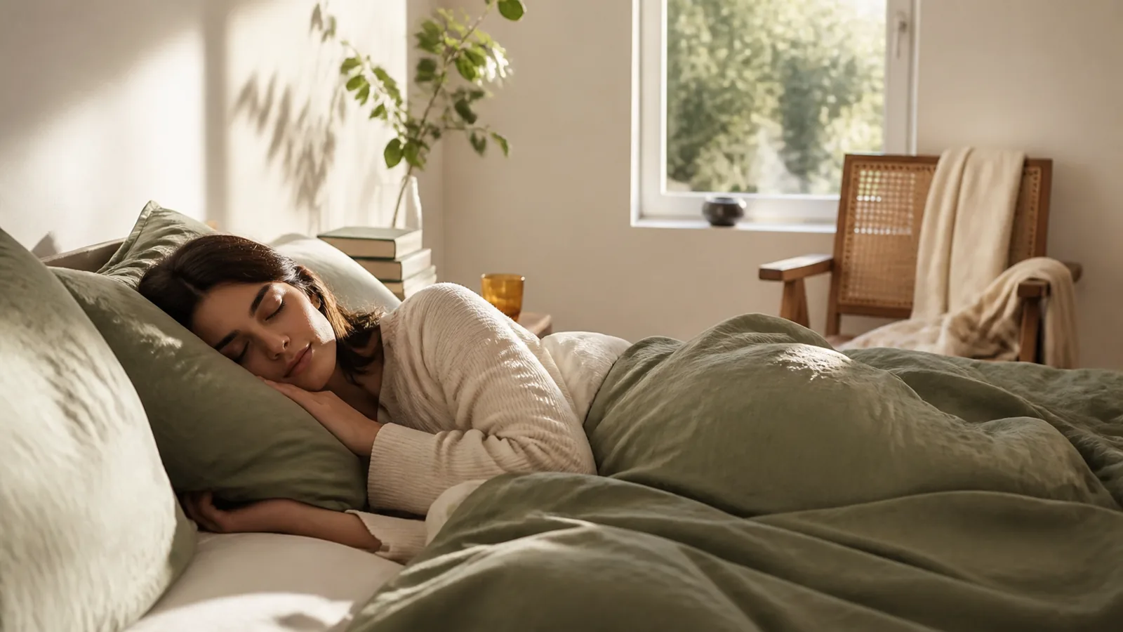 A documentary scene showing a realistic sleep, stress, circadian, or morning-routine context.