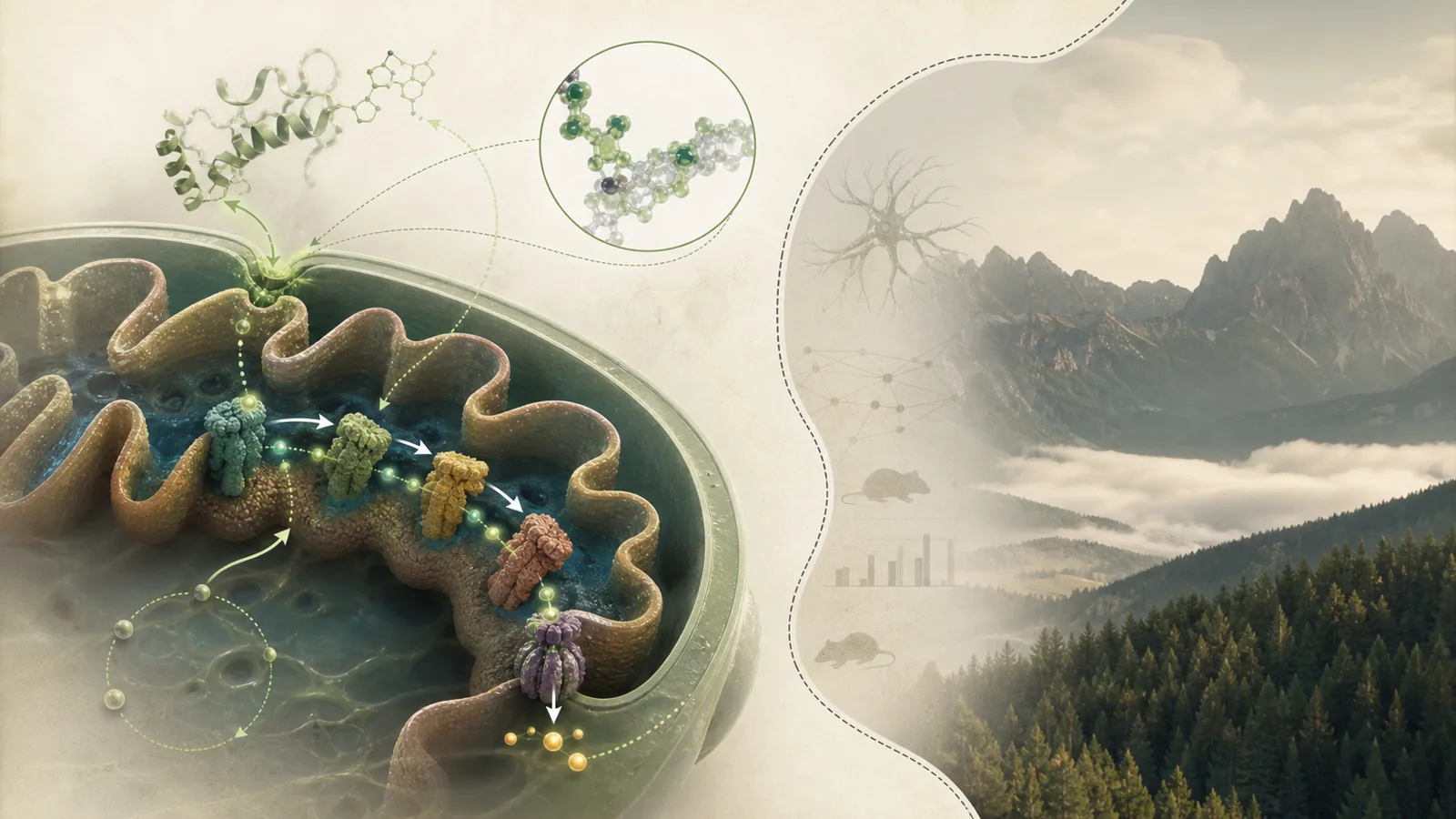 An editorial diagram showing the relevant mitochondrial pathway and its evidence boundary.