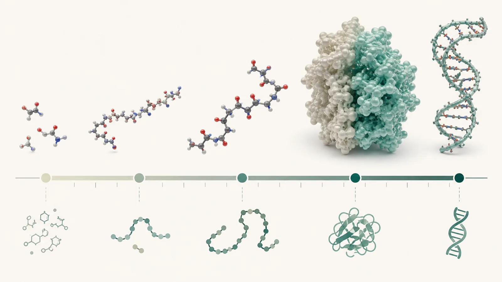 An editorial diagram showing a molecular classification that distinguishes peptides from proteins or other compounds.