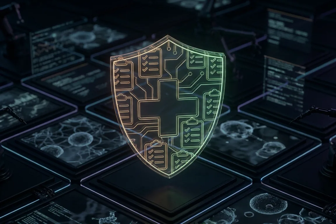 Illustrated shield over research displays representing careful evidence review